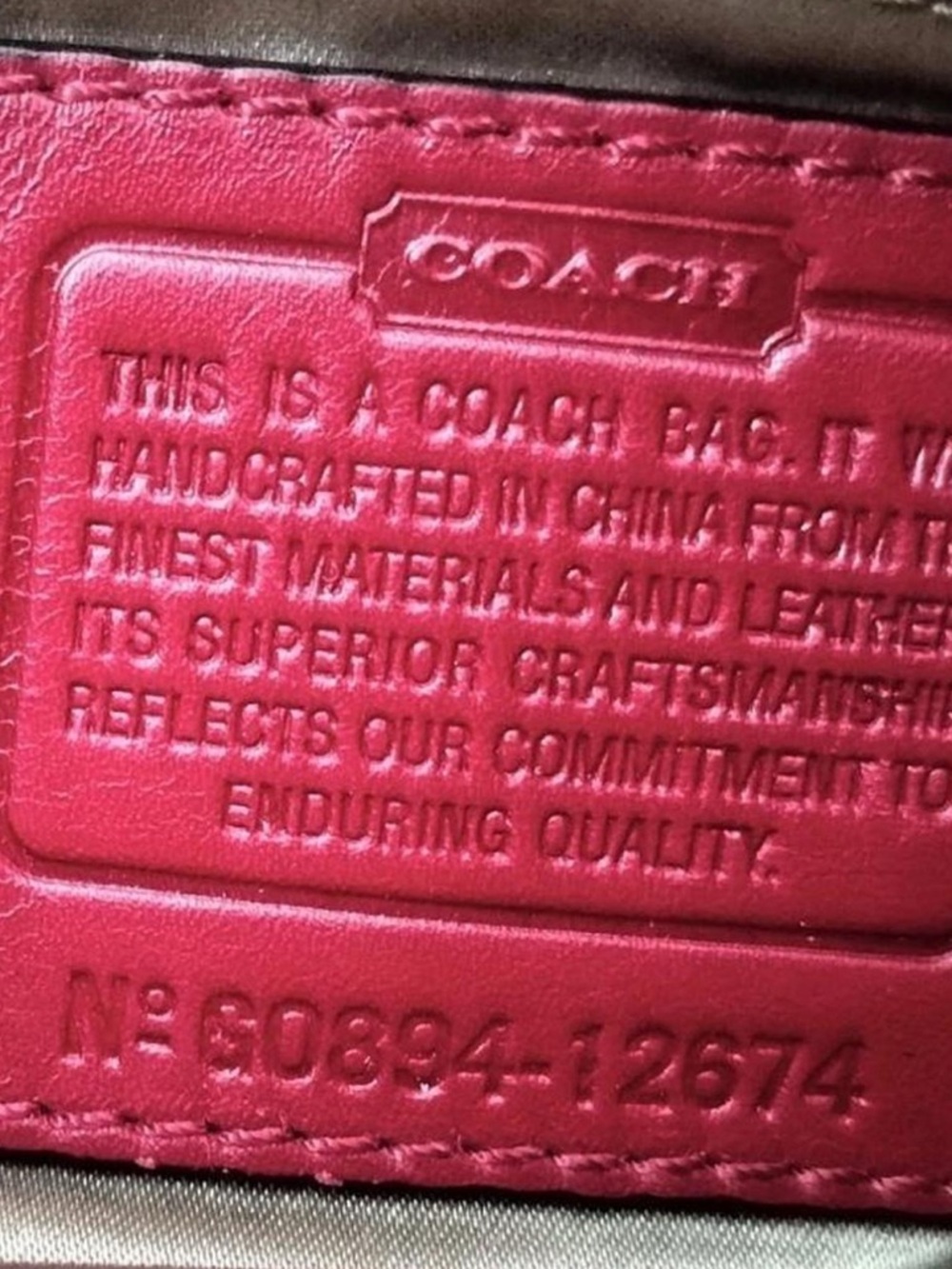 Coach Signature Canvas Shoulder Bag in Khaki and Red - Picture 4 of 8